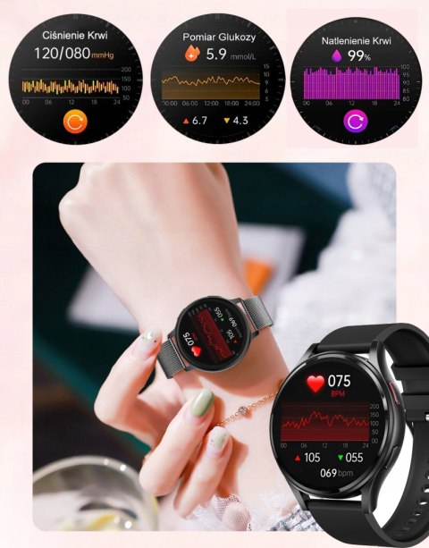 Smartwatch Damski Amoled Ekg Glukoza Ciśnienie Hrv Bmi - Monitor Zdrowia