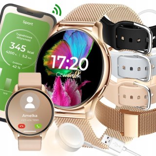 Smartwatch Damski: Menu, Rozmowy, Powiadomienia, Sport, 4 Wymienne Paski