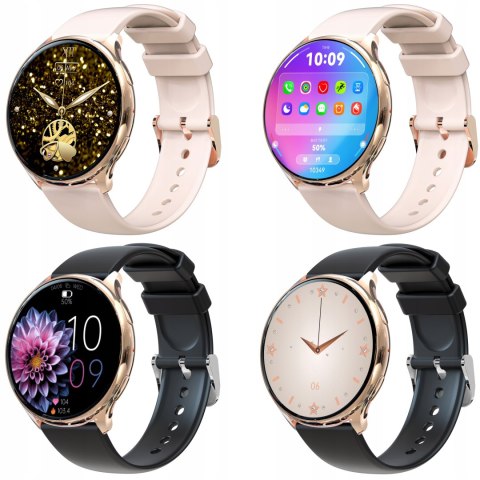 Damski Smartwatch Różowe Złoto 4 Wymienne Paski, Polskie Menu Monitor Cykli