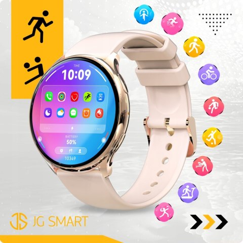 Damski Smartwatch Różowe Złoto 4 Wymienne Paski, Polskie Menu Monitor Cykli