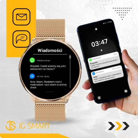 Damski Smartwatch Różowe Złoto 4 Wymienne Paski, Polskie Menu Monitor Cykli
