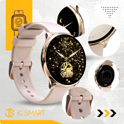 Damski Smartwatch Różowe Złoto 4 Wymienne Paski, Polskie Menu Monitor Cykli
