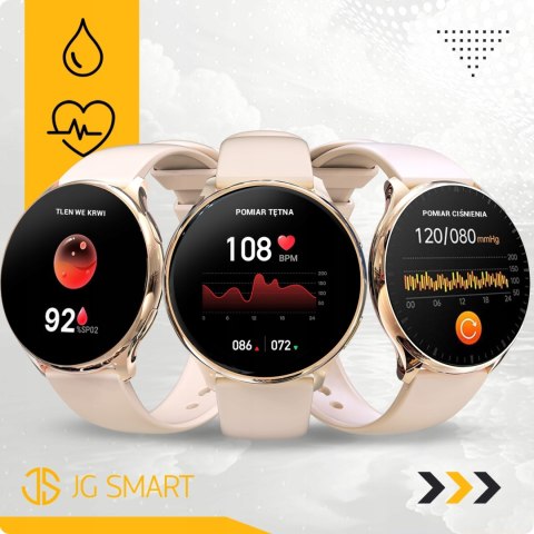 Damski Smartwatch Różowe Złoto 4 Wymienne Paski, Polskie Menu Monitor Cykli