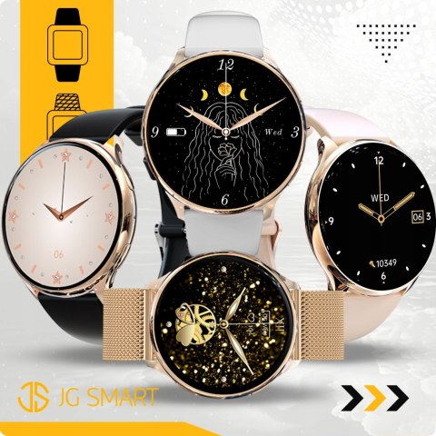 Damski Smartwatch Różowe Złoto 4 Wymienne Paski, Polskie Menu Monitor Cykli