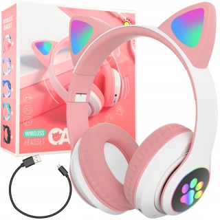 Bezprzewodowe Słuchawki Dziecięce Kocie Uszy Bluetooth RGB Retoo