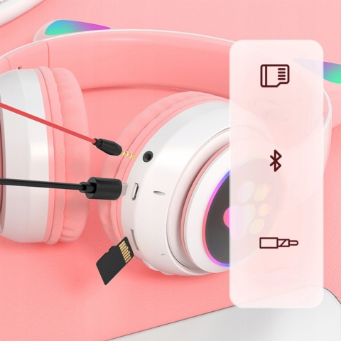 Bezprzewodowe Słuchawki Dziecięce Kocie Uszy Bluetooth RGB Retoo