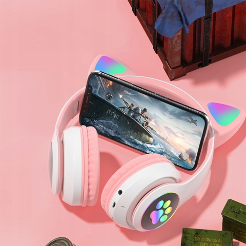 Bezprzewodowe Słuchawki Dziecięce Kocie Uszy Bluetooth RGB Retoo