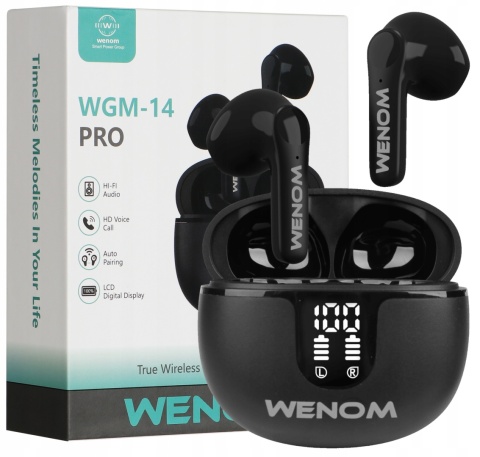 Słuchawki Bezprzewodowe Wenom WGM 14 PRO TWS - Idealne do Sportu i Gamingu