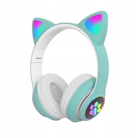 Słuchawki Bezprzewodowe z Kocimi Uszami B39 Bluetooth, FM, LED, Zielone