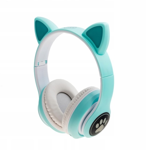 Słuchawki Bezprzewodowe z Kocimi Uszami B39 Bluetooth, FM, LED, Zielone