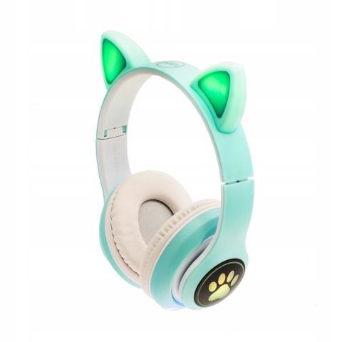 Słuchawki Bezprzewodowe z Kocimi Uszami B39 Bluetooth, FM, LED, Zielone