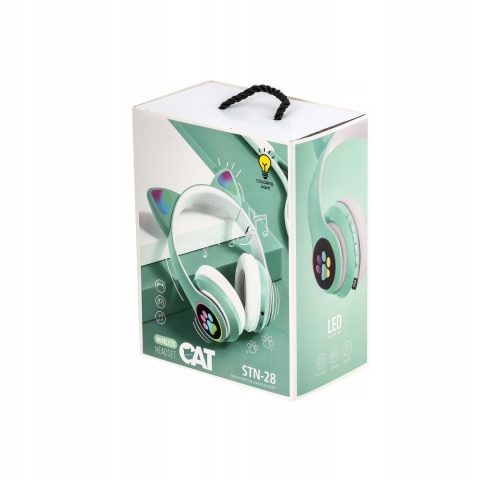 Słuchawki Bezprzewodowe z Kocimi Uszami B39 Bluetooth, FM, LED, Zielone
