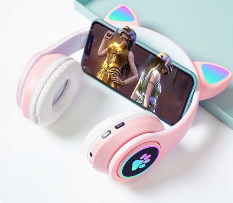 Słuchawki Bezprzewodowe z Kocimi Uszami B39 Bluetooth, FM, LED, Zielone