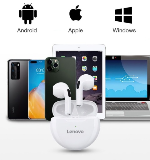 Słuchawki bezprzewodowe Lenovo HT38 douszne z mikrofonem, białe