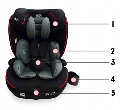 Fotelik Samochodowy I-Size Next 9-36Kg 5-Pkt, Wkładki, Podstawka, Uchwyt
