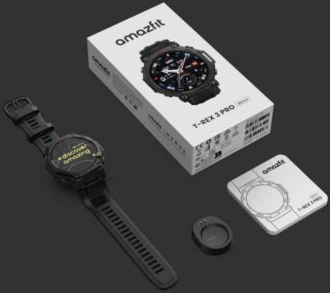 Smartwatch Amazfit T-Rex 3 Pro Czarny, Gps, Amoled 3000N, Odporny Militarny