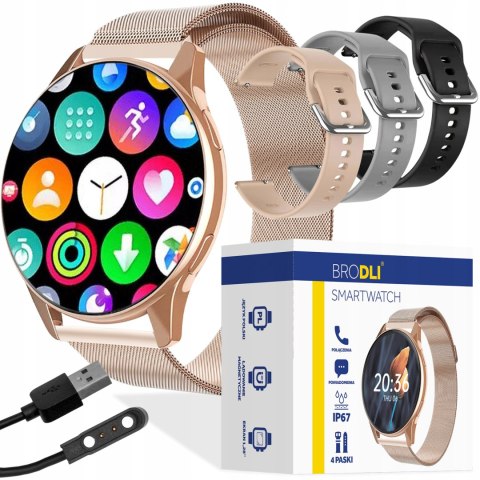 Smartwatch Damski Złoty 4 Paski, Rozmowy, Polskie Menu, Pomiar Ciśnienia