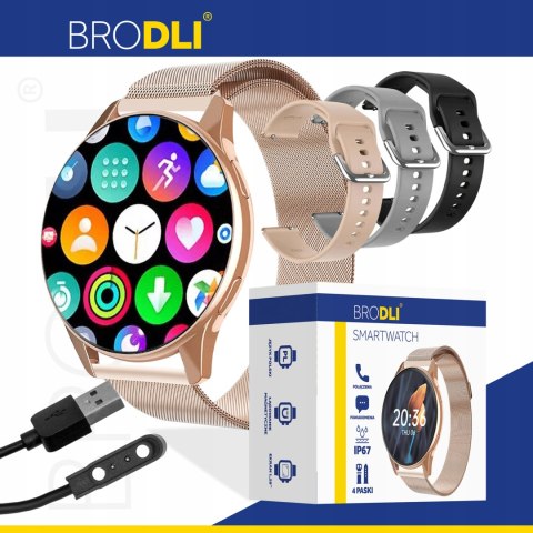 Smartwatch Damski Złoty 4 Paski, Rozmowy, Polskie Menu, Pomiar Ciśnienia