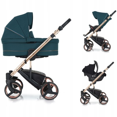 Wózek Dziecięcy 3W1 Aluminiowy Rose Gold 8,5Kg Z Amortyzacją I Hamulcem