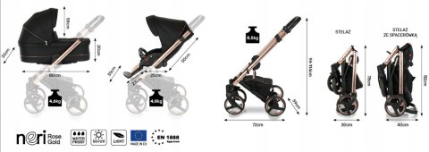 Wózek Dziecięcy 3W1 Aluminiowy Rose Gold 8,5Kg Z Amortyzacją I Hamulcem