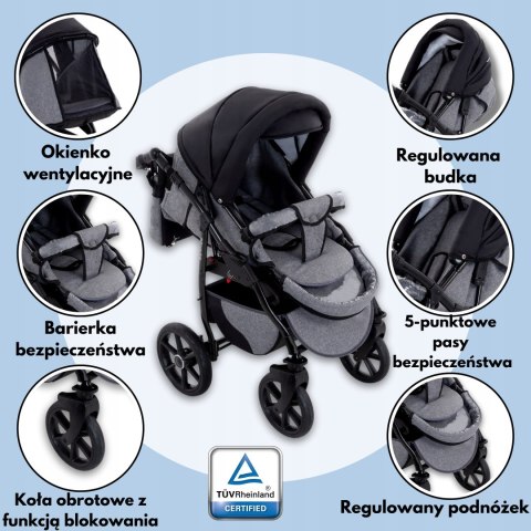 Wózek Dziecięcy 3W1 Ga.Ga.Dumi Boston - Gondola, Spacerówka, Fotelik TÜV