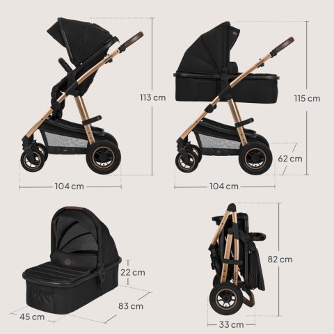 Wózek 3W1 Amber: Komfortowa Gondola, Nosidełko I-Size, Fotelik, Daszek Xxl