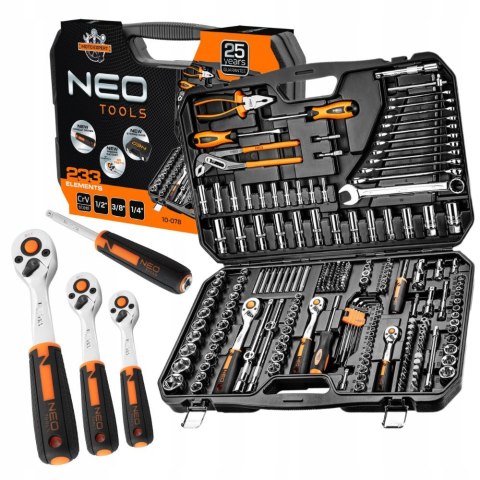 Neo Tools Zestaw Kluczy Nasadowych 233 Szt. 1/2, 3/8, 1/4 Crv Walizka