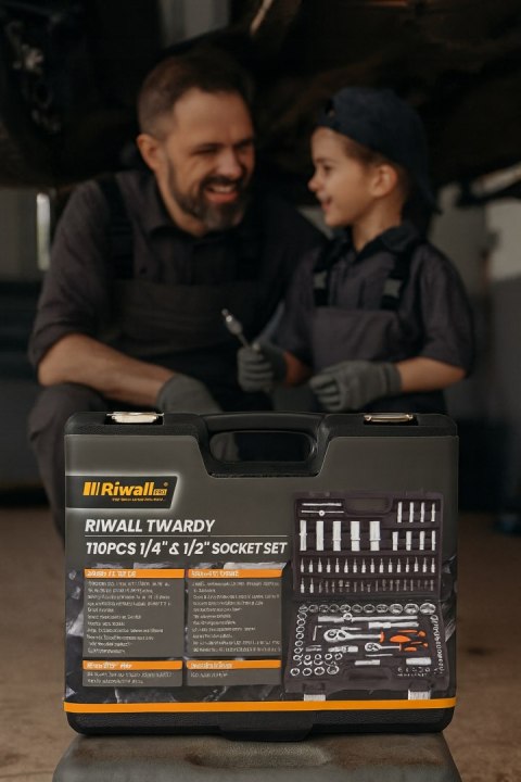 Riwall Twardy 110 El. Kluczy Nasadowych 1/2 & 1/4 Crv Walizka Narzędziowa