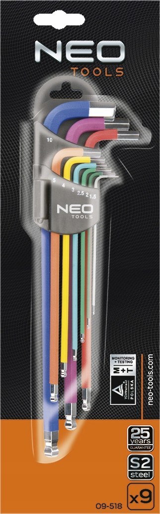 Zestaw Kluczy Torx Neo Tools 09-518 - 9 Szt. Stal S2, Kolorowe T10-T50
