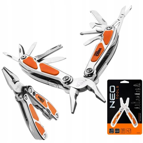 Multitool 10W1 Nóż Składany Turystyczny Z Led, Szczypce, Wkrętak, Piła