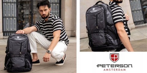 Plecak Peterson Turystyczny 48L Ergonomiczny Duży Pojemny Czarny Na Podróż