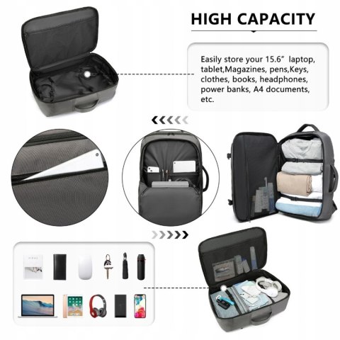 Plecak Samolotowy 55X40x20 3W1 Wodoodporny 40L Duży Dla Laptopy I Podróży