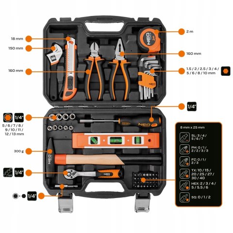 Zestaw Narzędzi 60 El. Crv Neo Tools - Grzechotka, Klucze, Nasadki, Młotek