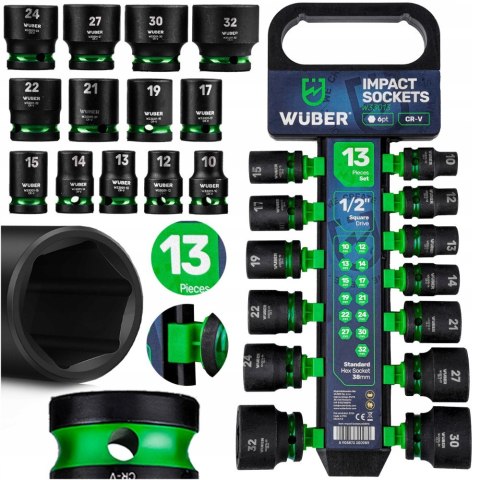 Zestaw Nasadek Udarowych 13 Szt. 1/2 Cr-V Wuber 10-32Mm 38Mm Do Warsztatu