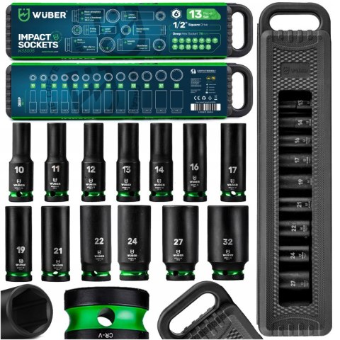 Zestaw Nasadek Udarowych Cr-V 13 Szt. 1/2 6-Kątne 10-32Mm Długie Z Walizką
