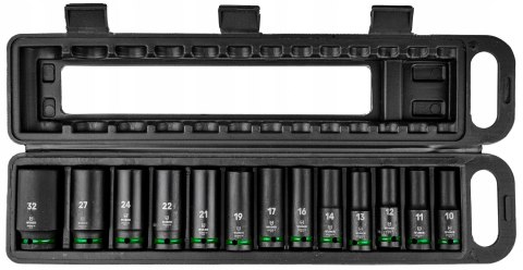 Zestaw Nasadek Udarowych Cr-V 13 Szt. 1/2 6-Kątne 10-32Mm Długie Z Walizką