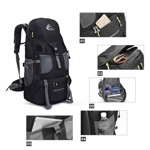 Plecak Górski 50L Free Knight - Wodoodporny Trekking Z Pas Biodrowym Unisex