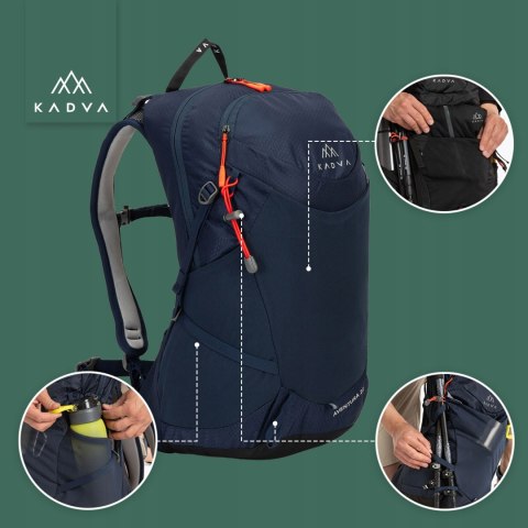 Plecak Kadva Aventura 22L - Trekking, Siatkowe Kieszenie, Pas Piersiowy