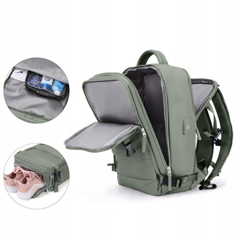 Plecak Podróżny Sport-Blast 40X25x20, Oliwkowy, Z Portem Usb I Kieszenią