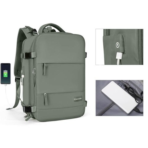 Plecak Podróżny Sport-Blast 40X25x20, Oliwkowy, Z Portem Usb I Kieszenią