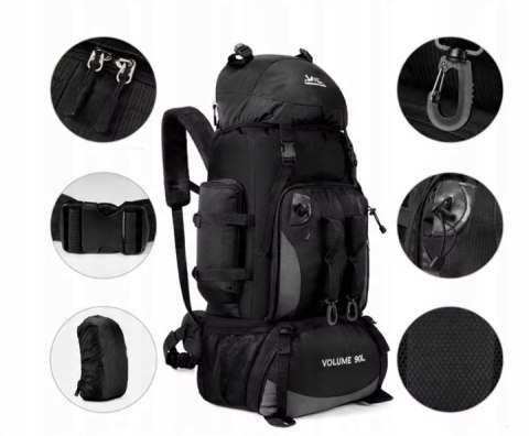 Plecak Taktyczny Wojskowy 90L Czarny Do Survivalu, Trekkingu, I Outdoor