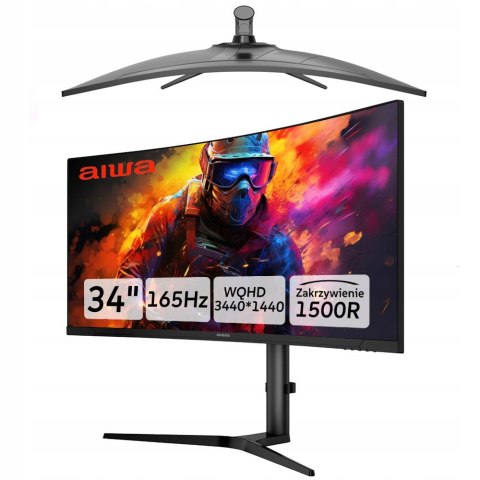 Monitor Gamingowy Aiwa 34 Ultrawide 3440X1440 165Hz 1Ms Bezramkowy Dp Hdmi