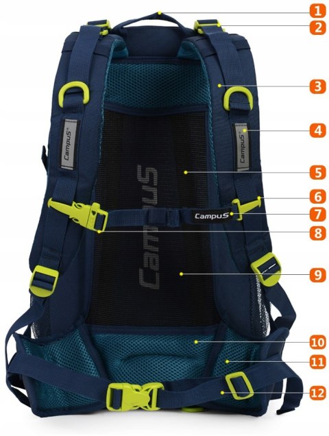 Plecak Trekkingowy Campus Horton 30L Oddychający Air-Flow Przeciwdeszczowy