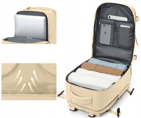 Plecak Turystyczny Wodoodporny 40X25x20 Usb Podręczny Z Kieszenią Butów