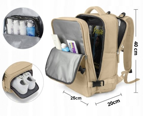 Plecak Turystyczny Wodoodporny 40X25x20 Usb Podręczny Z Kieszenią Butów