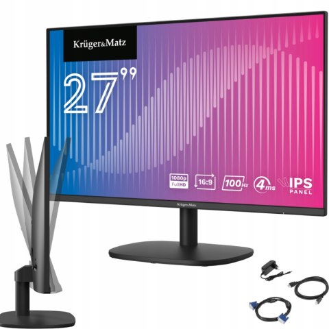 Monitor Led 27 Bezramkowy Ips 100Hz Fullhd 4Ms Hdmi Vga Kruger&Matz Vesa