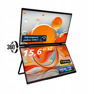 Monitor Podwójny 15,6'' Usb-C 1920X1080 Składany 360° Sensor Grawitacyjny