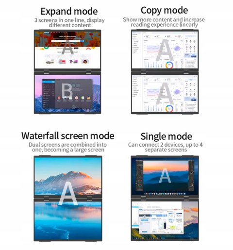 Monitor Podwójny 15,6'' Usb-C 1920X1080 Składany 360° Sensor Grawitacyjny