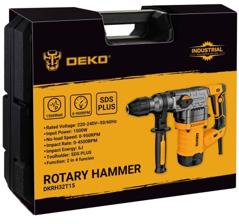 Młot Udarowy Sds+ Deko Industrial 6J 1500W - Walizka, 3 Wiertła, Dłuta