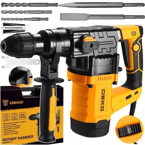 Młot Udarowy Sds+ Deko Industrial 6J 1500W - Walizka, 3 Wiertła, Dłuta